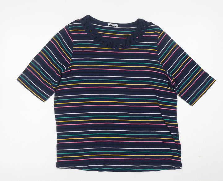 Esprit Women Blue Striped Cotton 3/4 Sleeve Scoop T-Shirt Size 18