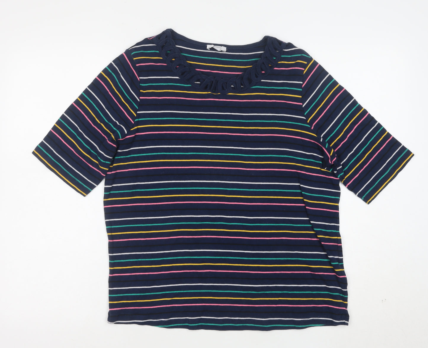 Esprit Women Blue Striped Cotton 3/4 Sleeve Scoop T-Shirt Size 18