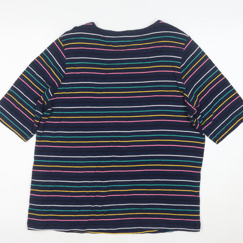 Esprit Women Blue Striped Cotton 3/4 Sleeve Scoop T-Shirt Size 18