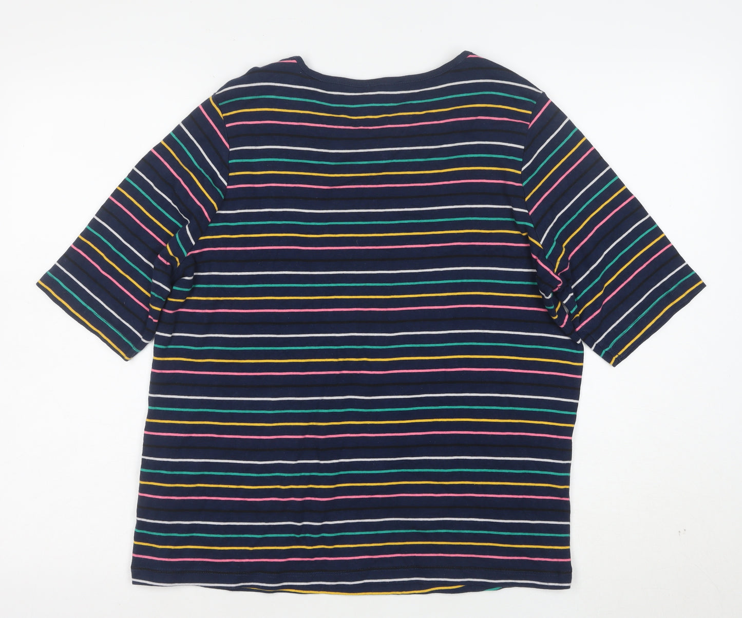 Esprit Women Blue Striped Cotton 3/4 Sleeve Scoop T-Shirt Size 18