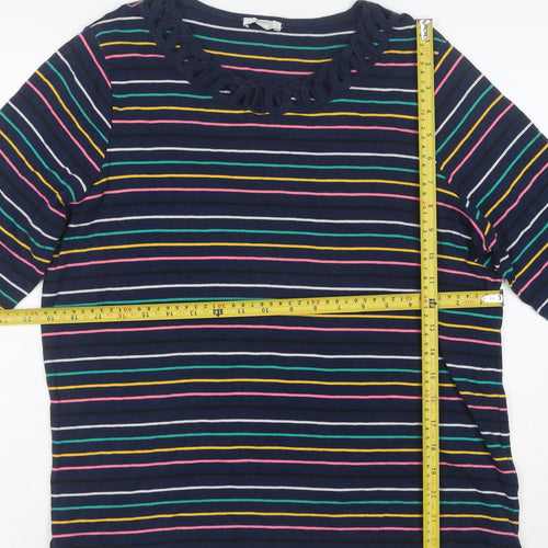 Esprit Women Blue Striped Cotton 3/4 Sleeve Scoop T-Shirt Size 18