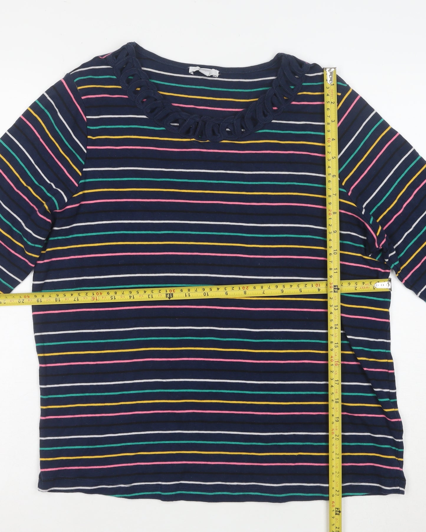 Esprit Women Blue Striped Cotton 3/4 Sleeve Scoop T-Shirt Size 18