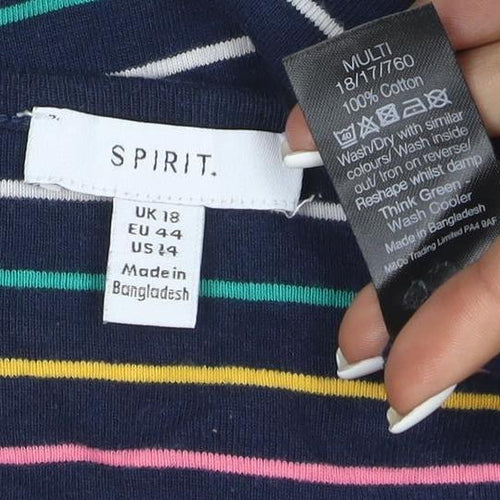 Esprit Women Blue Striped Cotton 3/4 Sleeve Scoop T-Shirt Size 18