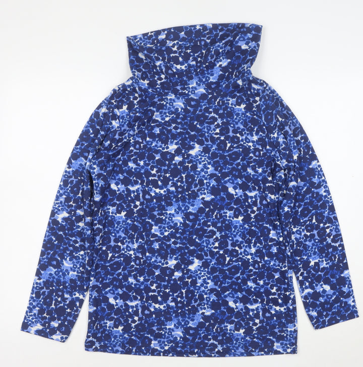 Isle Women’s Blue Floral Roll Neck Long Sleeve Jersey Top Size S
