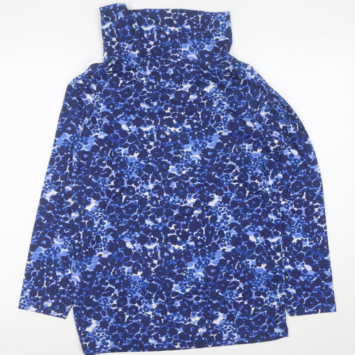 Isle Women’s Blue Floral Roll Neck Long Sleeve Jersey Top Size S