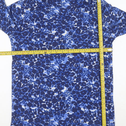 Isle Women’s Blue Floral Roll Neck Long Sleeve Jersey Top Size S