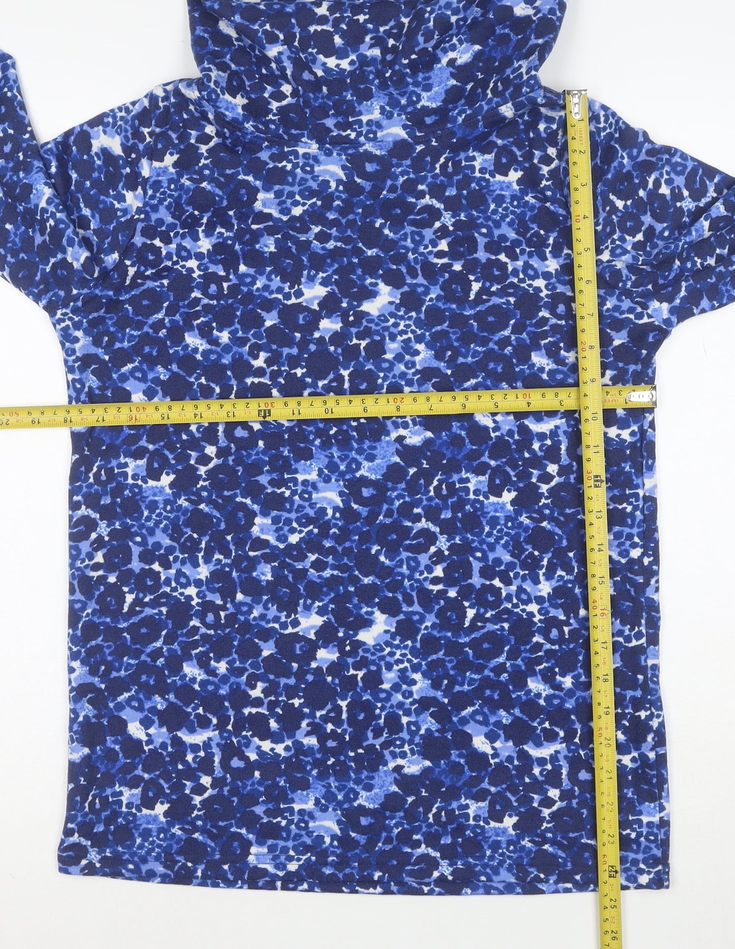 Isle Women’s Blue Floral Roll Neck Long Sleeve Jersey Top Size S