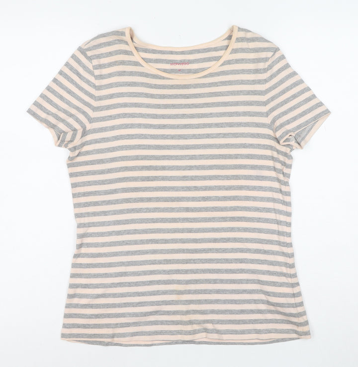 Montego Womens Grey Striped Short Sleeve Cotton T-Shirt Size M