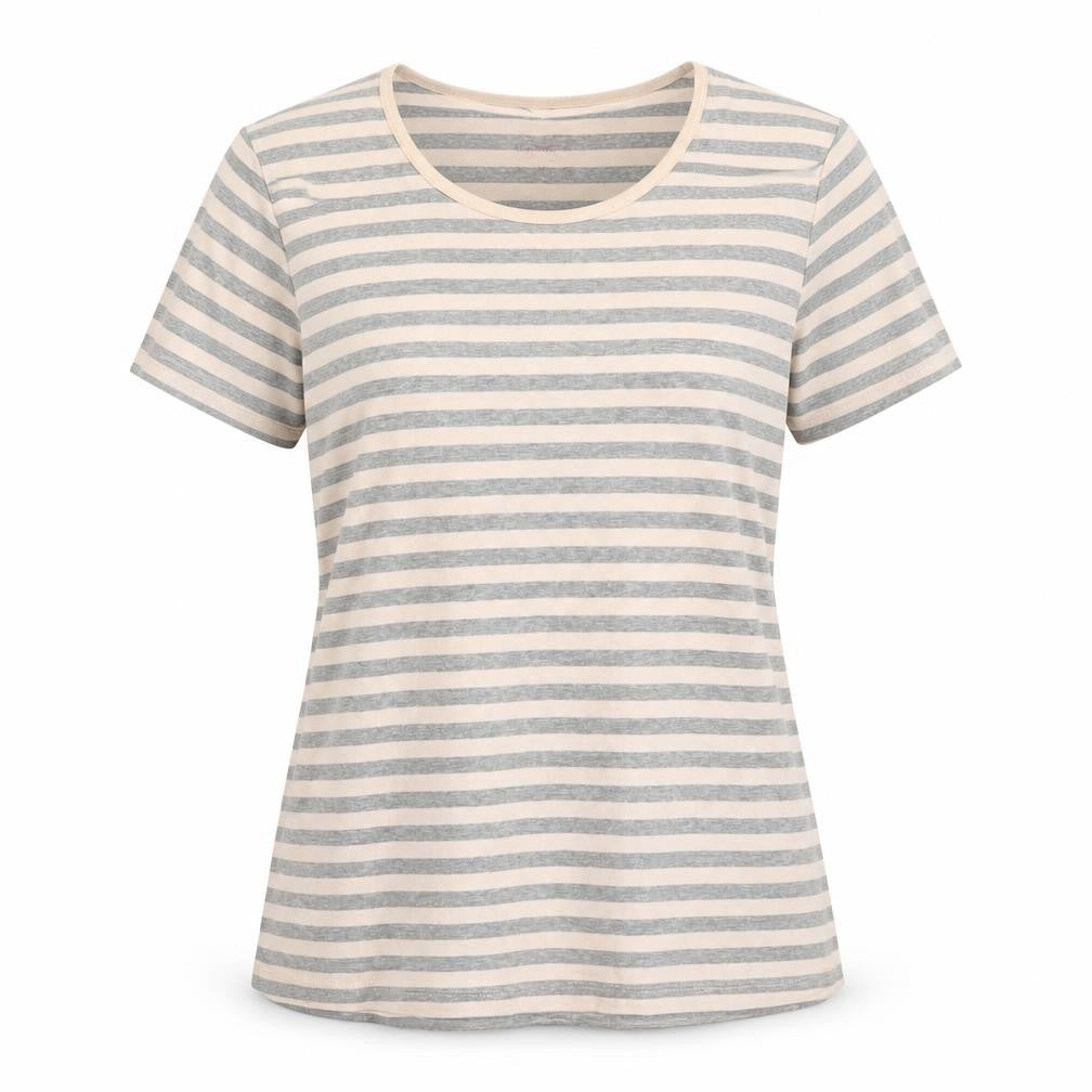 Montego Womens Grey Striped Short Sleeve Cotton T-Shirt Size M