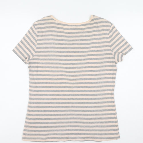 Montego Womens Grey Striped Short Sleeve Cotton T-Shirt Size M