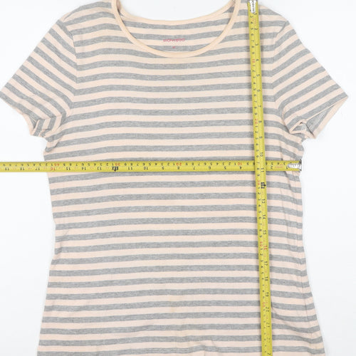 Montego Womens Grey Striped Short Sleeve Cotton T-Shirt Size M