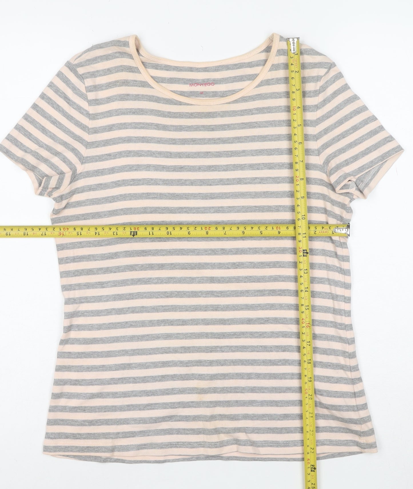 Montego Womens Grey Striped Short Sleeve Cotton T-Shirt Size M