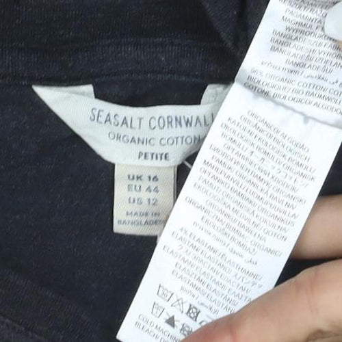 Seasalt Cornwall Women’s Black Petite Long Sleeve Cotton T-Shirt UK 12