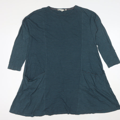 Seasalt Women Blue Striped Cotton A-Line Dress Size 12