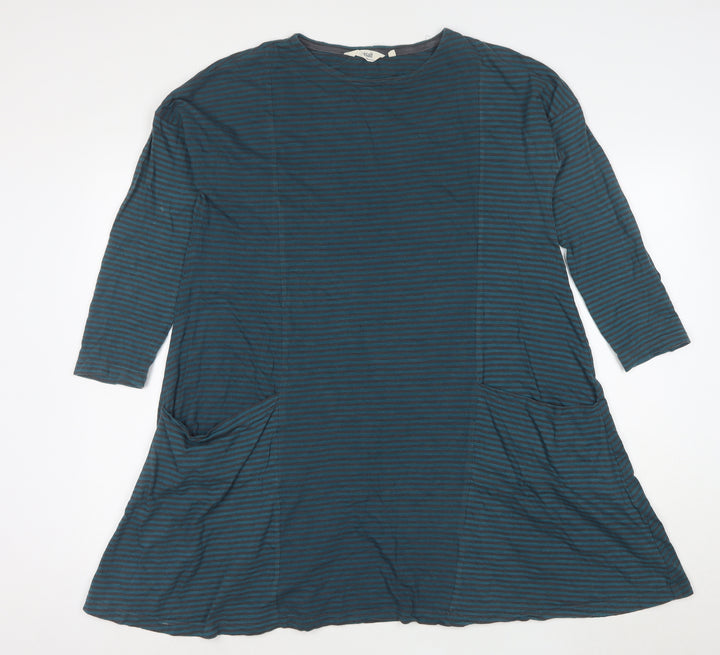 Seasalt Women Blue Striped Cotton A-Line Dress Size 12