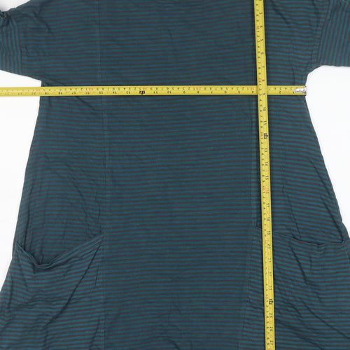 Seasalt Women Blue Striped Cotton A-Line Dress Size 12