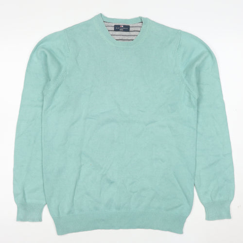 Marks and Spencer Blue Harbour Men's Light Green Cotton Pullover Jumper Medium