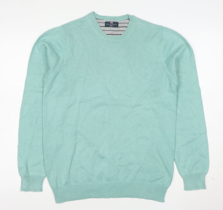 Marks and Spencer Blue Harbour Men's Light Green Cotton Pullover Jumper Medium
