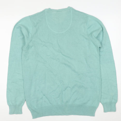 Marks and Spencer Blue Harbour Men's Light Green Cotton Pullover Jumper Medium