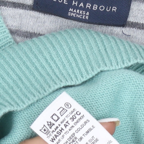 Marks and Spencer Blue Harbour Men's Light Green Cotton Pullover Jumper Medium