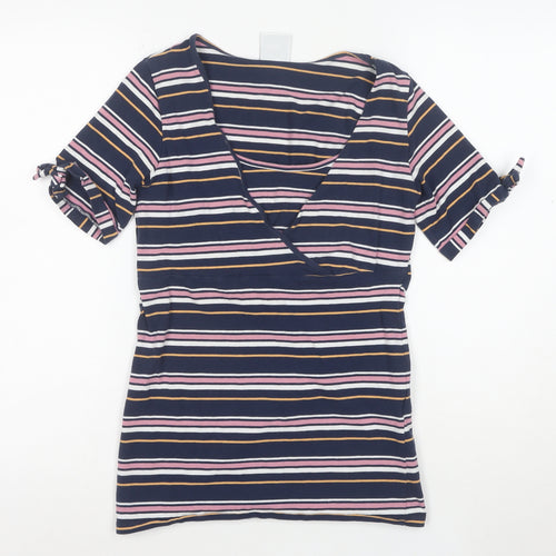 ml Women's Multicoloured Striped Wrap Jersey V-Neck T-Shirt Size S