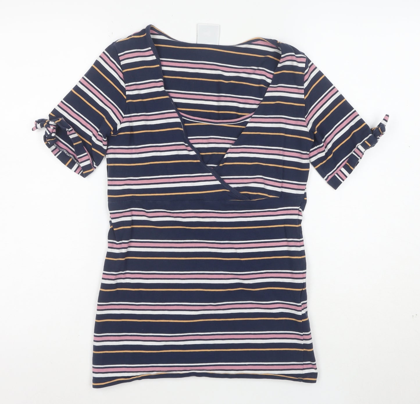 ml Women's Multicoloured Striped Wrap Jersey V-Neck T-Shirt Size S