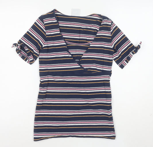 ml Women's Multicoloured Striped Wrap Jersey V-Neck T-Shirt Size S