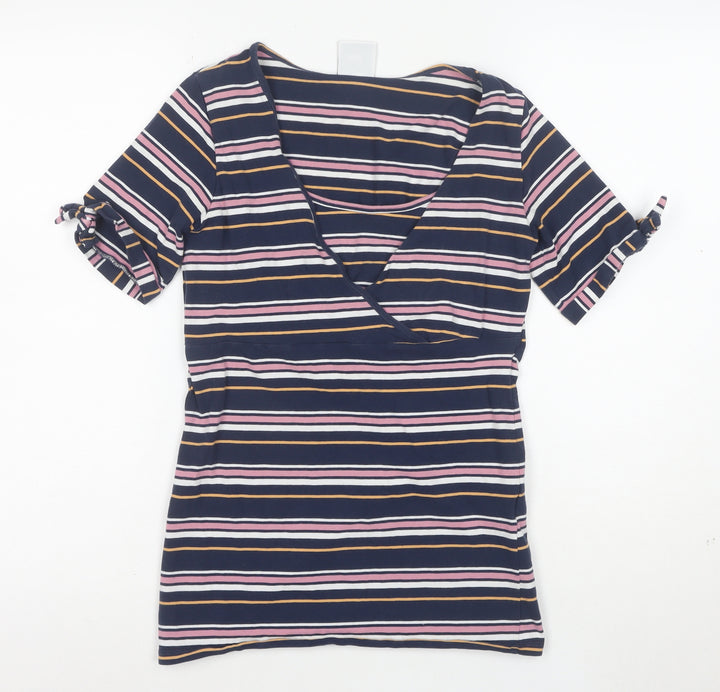 ml Women's Multicoloured Striped Wrap Jersey V-Neck T-Shirt Size S