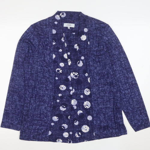 Honor Millburn Women's Blue Geometric Long Sleeve Tunic Blouse Size 14