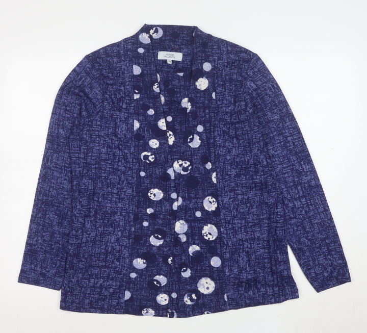 Honor Millburn Women's Blue Geometric Long Sleeve Tunic Blouse Size 14