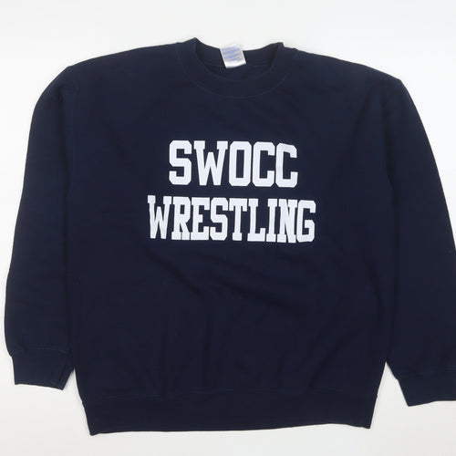 Gildan Men's Blue Heavy Blend Wrestling Graphic Pullover Sweatshirt M