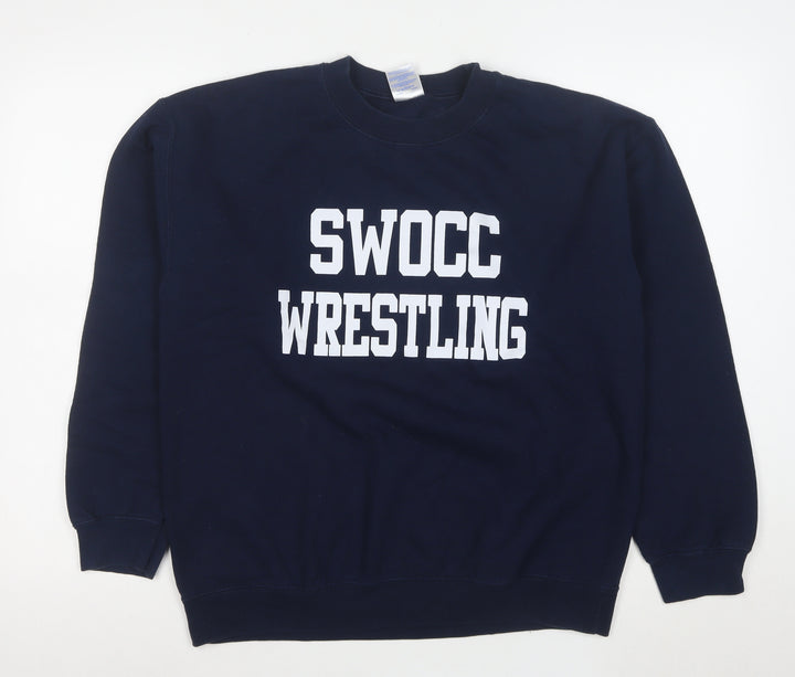 Gildan Men's Blue Heavy Blend Wrestling Graphic Pullover Sweatshirt M