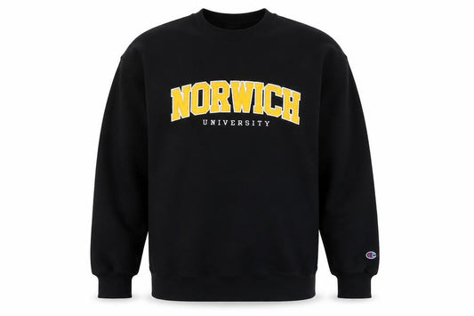 Front view of Champion men’s black norwich university pullover sweatshirt l