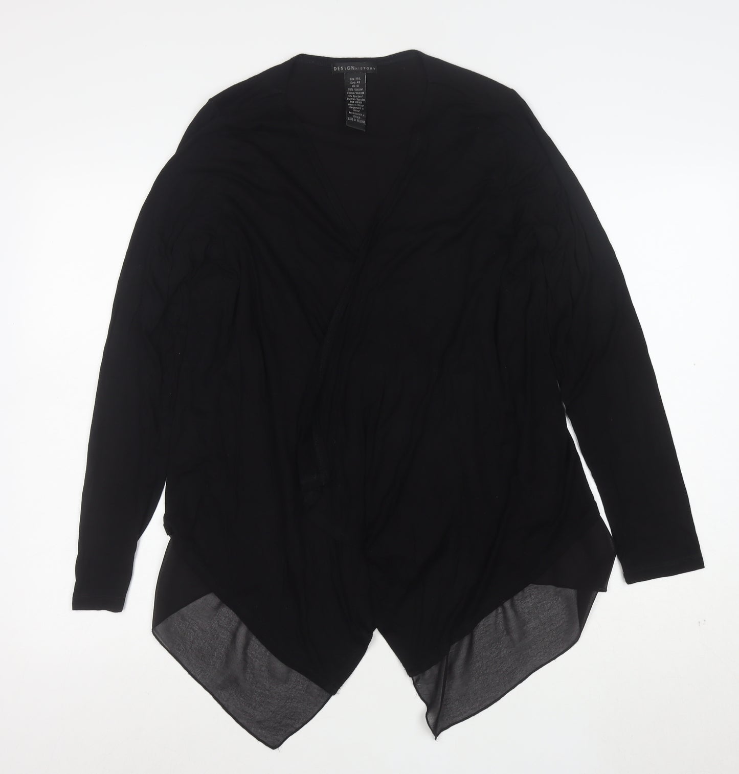 Design History Women's Black Viscose Cardigan Size 14 L Lightweight Open Front