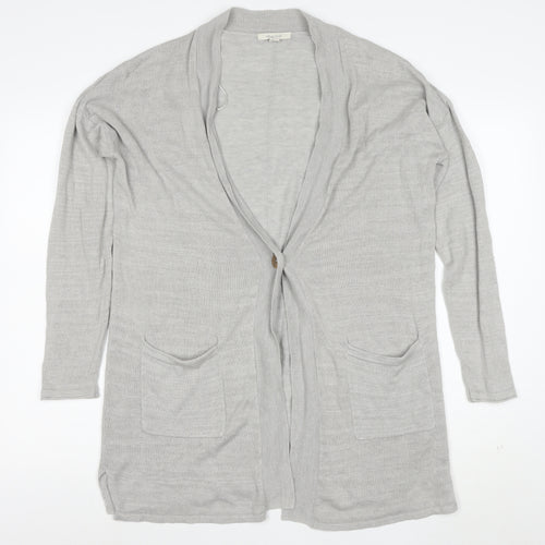 White Stuff Womens Grey Long Sleeve Knit Cotton Modal Cardigan Size 12