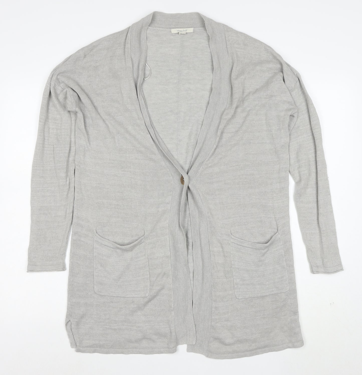 White Stuff Womens Grey Long Sleeve Knit Cotton Modal Cardigan Size 12