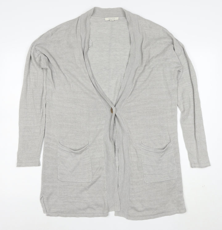 White Stuff Womens Grey Long Sleeve Knit Cotton Modal Cardigan Size 12