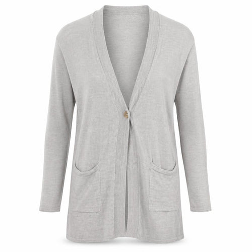 White Stuff Womens Grey Long Sleeve Knit Cotton Modal Cardigan Size 12