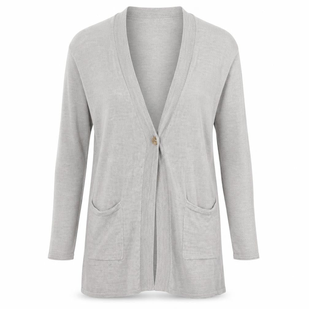 White Stuff Womens Grey Long Sleeve Knit Cotton Modal Cardigan Size 12