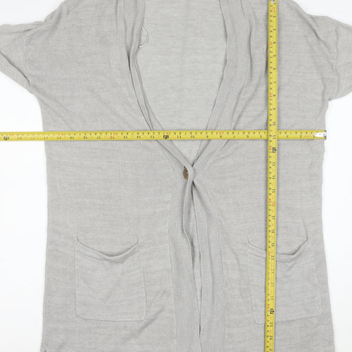 White Stuff Womens Grey Long Sleeve Knit Cotton Modal Cardigan Size 12