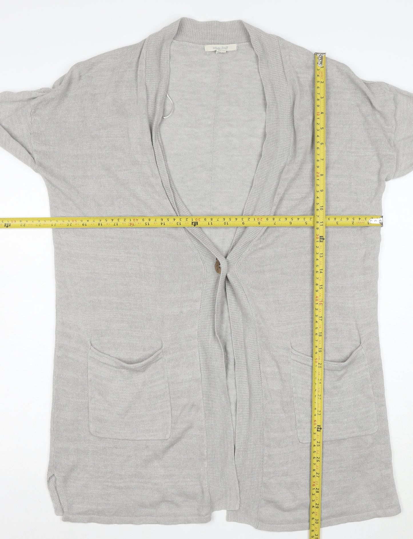 White Stuff Womens Grey Long Sleeve Knit Cotton Modal Cardigan Size 12