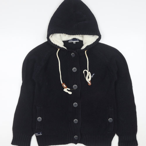 Voi Jeans Co. Women's Black Size 12 Hooded Button Knit Cardigan