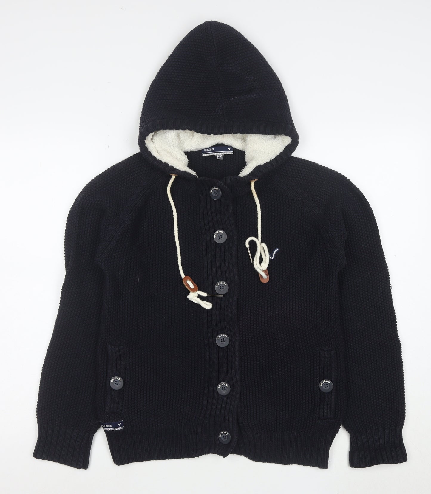 Voi Jeans Co. Women's Black Size 12 Hooded Button Knit Cardigan