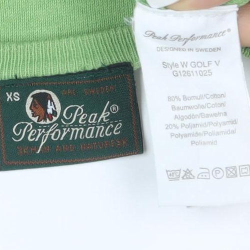 Peak Performance Womens Green V-Neck Cotton Jumper XS