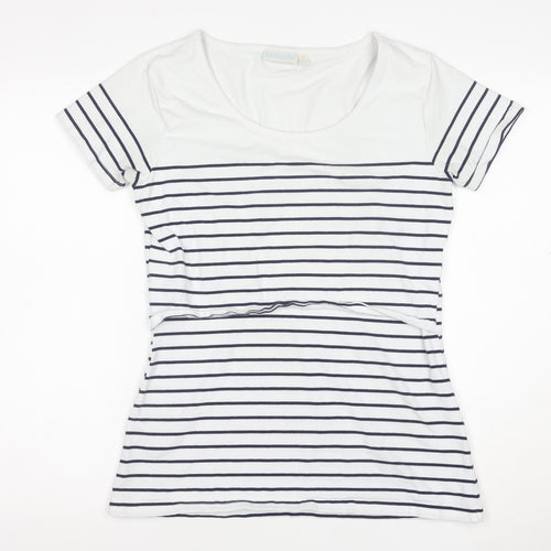 JoJo Maman Bébé Women's White Striped Cotton Jersey T-Shirt M
