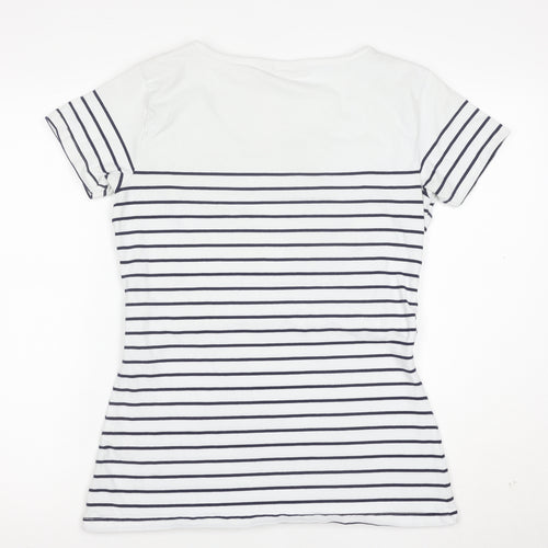JoJo Maman Bébé Women's White Striped Cotton Jersey T-Shirt M