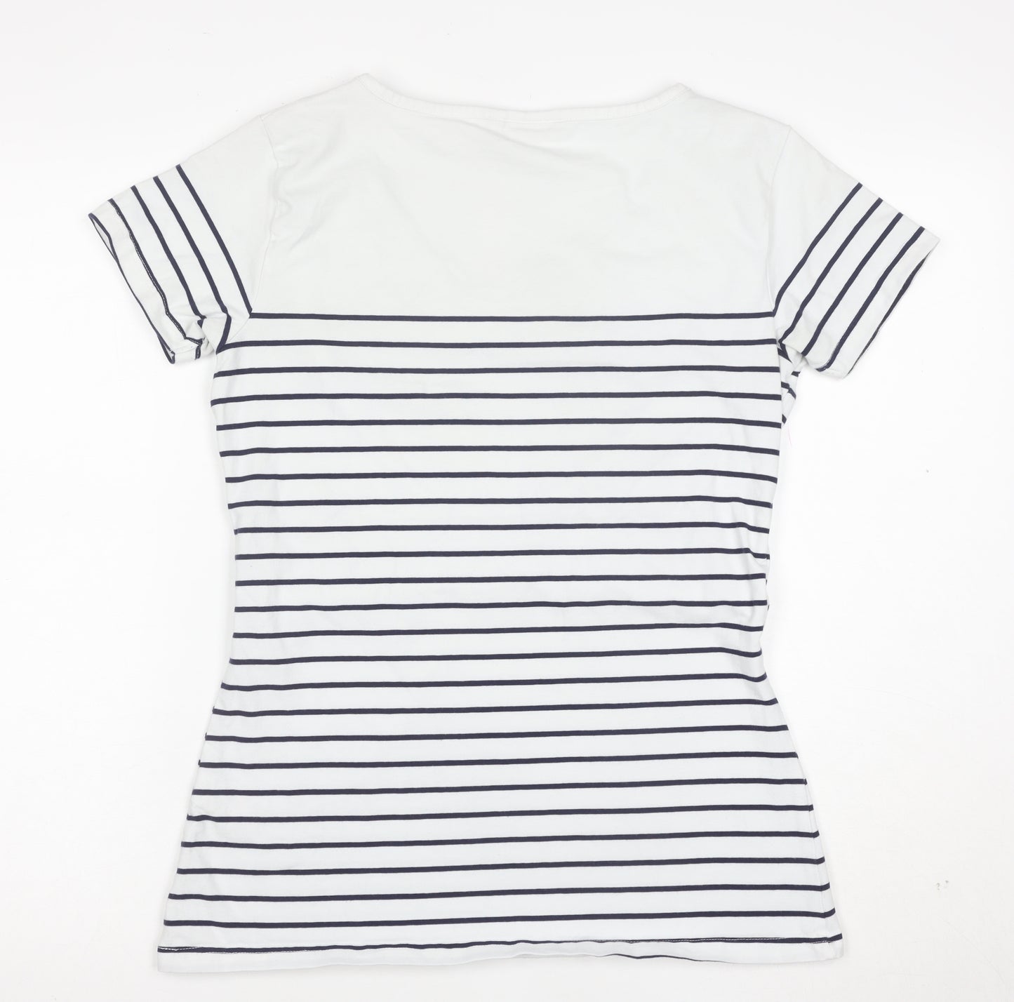 JoJo Maman Bébé Women's White Striped Cotton Jersey T-Shirt M