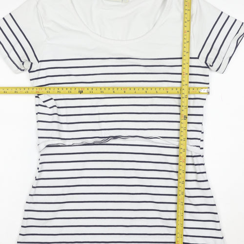 JoJo Maman Bébé Women's White Striped Cotton Jersey T-Shirt M