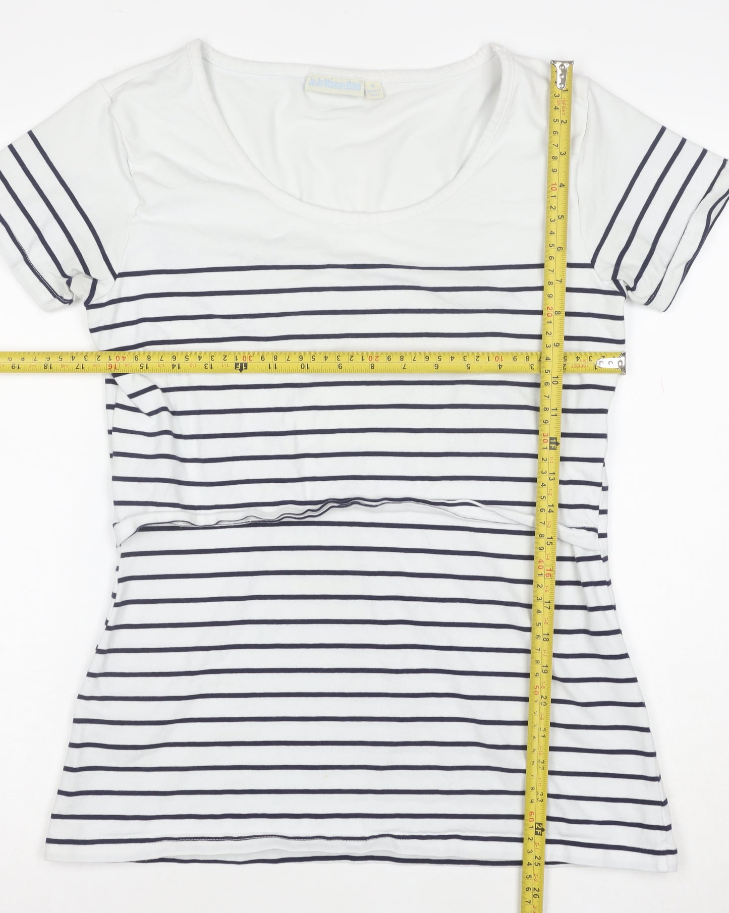 JoJo Maman Bébé Women's White Striped Cotton Jersey T-Shirt M