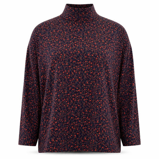 Front view of Marks & Spencer Women’s Blue Floral Roll Neck Long Sleeve T-Shirt, size UK 18